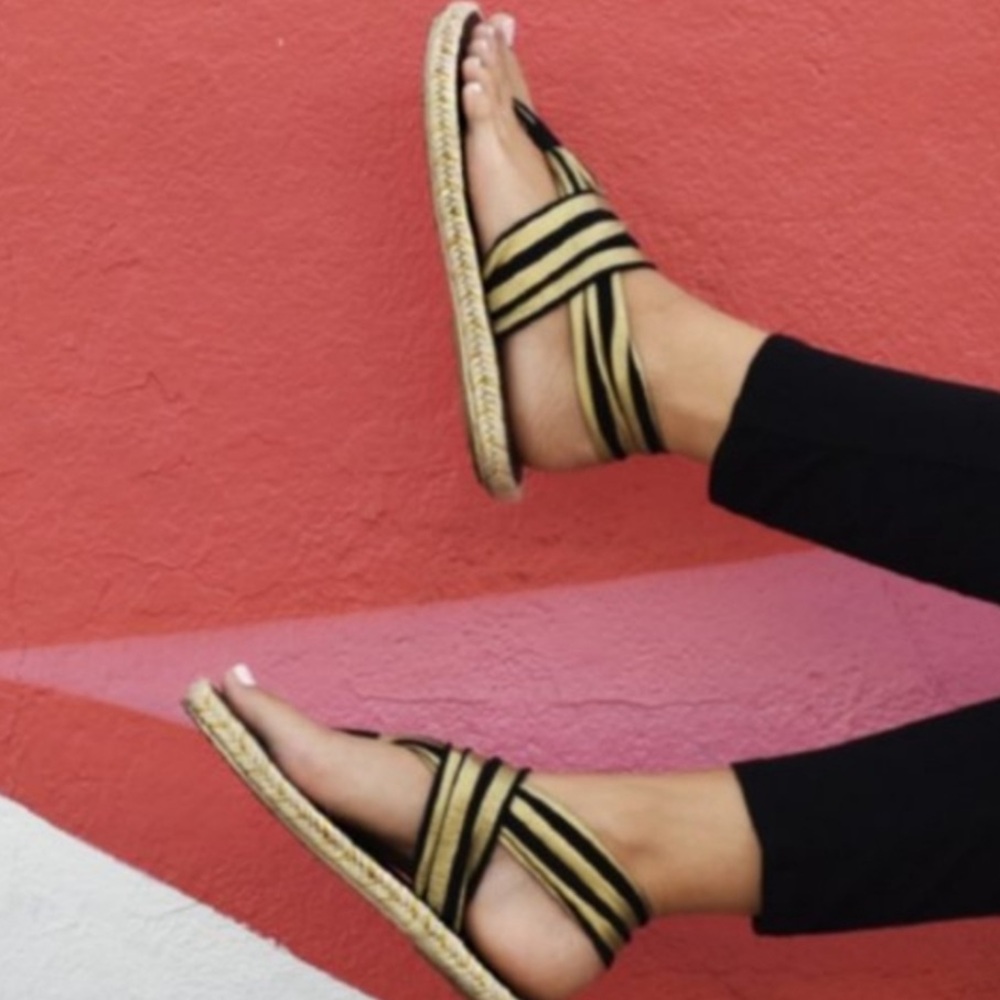 Nalho Ganika Striped Espadrille Flat Sandals Yoga Mat Shies Sz 9/39 NWT